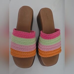 Aldo Women's Striped Crochet Sandals - Pink, Green, Orange